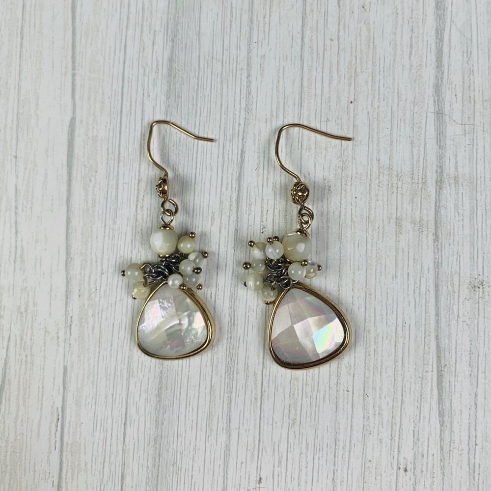Vtg Monet opal dangly earrings